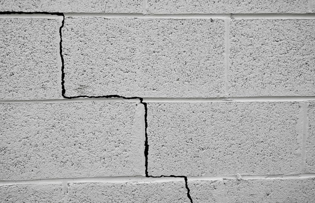 Crack on a gray wall
