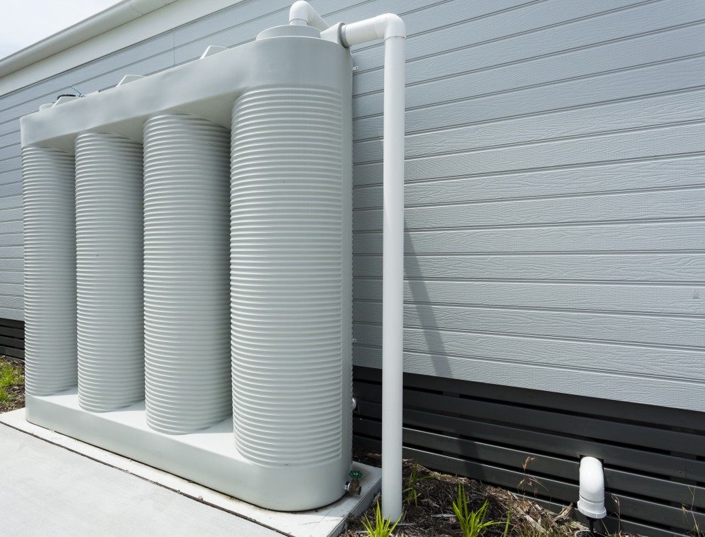 White residential slimline water tank