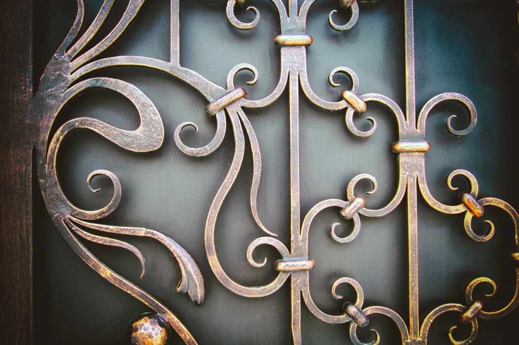 Steel gate decoration up close