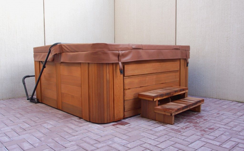 Indoor wooden hot tub